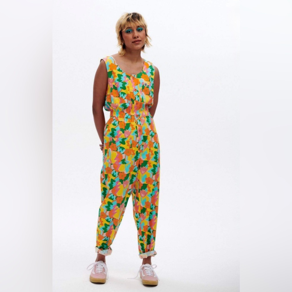 Juni Organic Twill Boilersuit In Orange-You-Nice Print - Picture 4 of 4